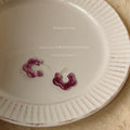 Purple Marbled Resin C-Shape Open Hoop Stud Earrings view 1