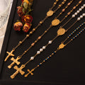Gold Rosary Cross Pendant Necklaces Religious Medals Beads view 2