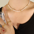White Baroque Pearl Necklace With Gold Tone Disc Accents view 3