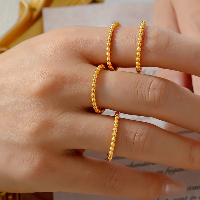 Gold Beaded Ball Band Ring Stainless Steel Stackable