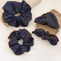 Navy Denim Hair Claw Clips Scrunchies Four Styles Brown Trim view 4