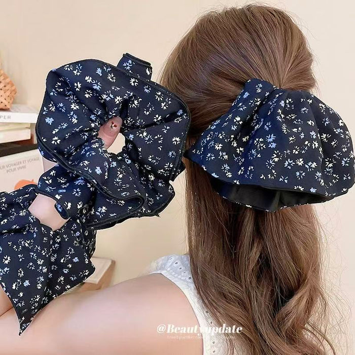 Navy Ditsy Floral Fabric Scrunchie And Claw Clip 2 Styles