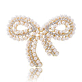 Pearl and Crystal Loop Bow Brooch in Gold or Silver Tone view 1