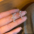 Silver Tone Cross and Star Crystal Drop Earrings Metal Tone Jewelry view 3