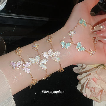 Gold Crystal Butterfly Charm Bracelets Four Pastel Colors