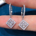 Silver Square Emerald Cut Halo Huggie Drop Earrings view 3
