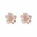 Pink Layered Shell Flower And Clear Stone Center Stud Earrings view 5