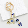 Blue Evil Eye Elephant Hamsa Hand Rhinestone Gold-Tone Keychain view 4