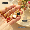Double Sided Heart Pendant Necklace Gold Frame Shell Inlay view 2