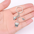 Silver Cleaning Bucket Broom Gloves Charm Keychain view 3