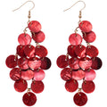 Pair of Metal Tone Red Shell Disc Cluster Drop Earrings view 5