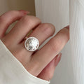 Silver Tone Textured Round Statement Ring With Wide Band view 4