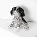 Silver Crystal Puppy Brooch Black Enamel Ears Tail view 2