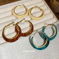 Gold Tone Open Hoop Earrings in White and Teal Jewelry view 2