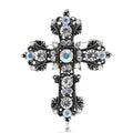 Ornate Crystal Cross Brooch in Blue or Black Stones view 2