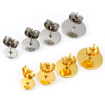 Round Flat Pad Earring Posts in Gold and Silver Tones, 3–12 mm