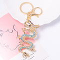 Rhinestone Chinese Dragon Metal Keychain Gold Tone Clip view 3