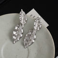 Double Textured Leaf Extra Long Dangle Stud Earrings view 7