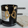 White Shell Heart Stud Open Wire Heart Drop Earrings Gold Steel view 2