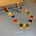 Gold Multicolor Oval Cabochon Choker Necklace Two Styles view 4