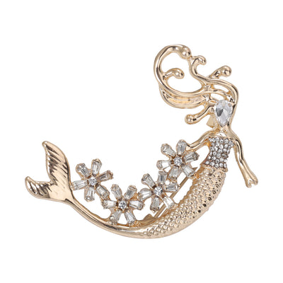 Front product view of the crystal mermaid brooch on a light background