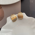 Brushed Gold Tone Rounded Oval Statement Stud Earrings view 3