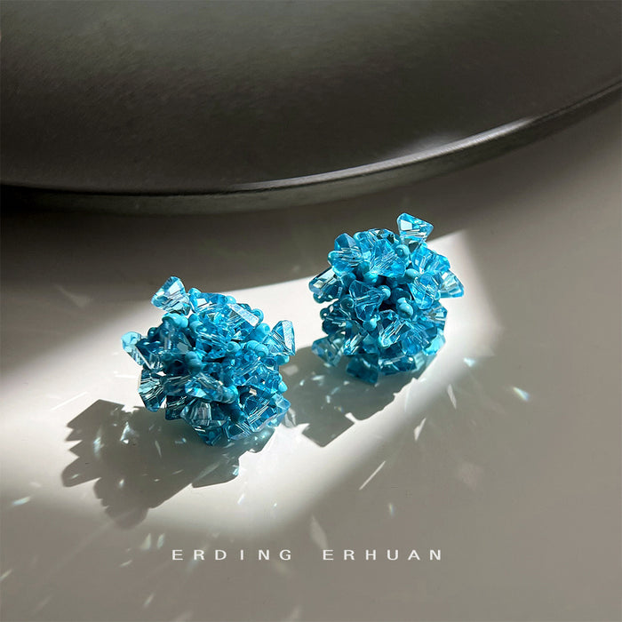 Aqua Glass Crystal Cluster Ball Stud Earrings For Women
