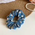 Blue White Floral Embroidered Fabric Scrunchie 3 Styles view 6
