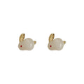 White Rabbit Stud Earrings Gold Ears Red Eye Accents view 5