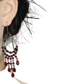 Burgundy Beaded Chandelier Hook Earrings in Black Tone view 5