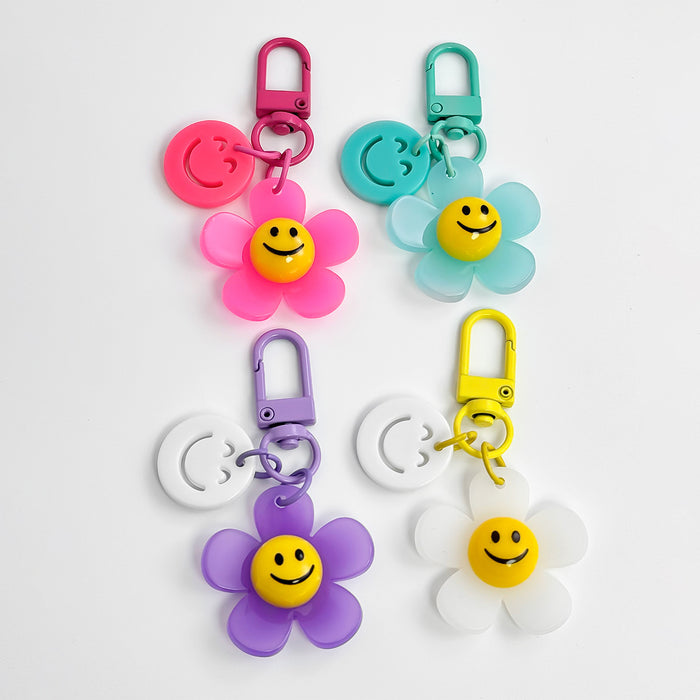 Colorful Smiley Face Flower Keychain with Matching Swivel Clasp