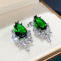 Pink Blue Green Teardrop Leaf Zirconia Stud Earrings view 7