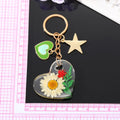Clear Resin Pressed Flower Heart Clip Keychains in Five Designs view 5