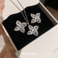 Silver Flower Pendant Necklace Matching Stud Earrings Set view 1