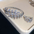 Crystal Butterfly Cuff Leaf Set Flower Studs Open Ring view 9