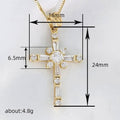 Floral Center Clear Stone Cross Pendant Necklace In Gold Tone view 4
