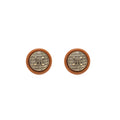 Brown Round Letter Medallion Gold Tone Stud Earrings view 5