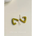 Avocado Green Enamel Geometric Open C Stud Earrings view 4