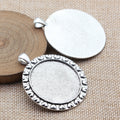 Antique Silver Scroll Border Round Cabochon Tray Pendant view 2