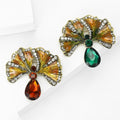 Ginkgo Leaf Glass Drop Brooch Green or Amber Teardrop Pin view 3