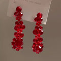 Floral Crystal Cascade Earrings In Red And Blue For Distinctive Statement Styling view 7