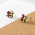 Multicolor Crystal Flower Stud Earrings Gold Four Petals view 1