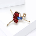 Gold Ballet Dancer Enamel Brooch Red Skirt Blue Bodice Pin view 3