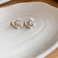Petal Flower Stud Earrings in Pink White and Silver Tone Designs view 8