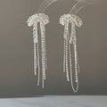 Crystal Bow Stud Earrings with Long Chain Fringe Statement Jewelry view 2