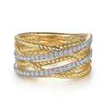 Twisted Rope And Pave Multi-Rail Wide Ring In Gold Tone view 1