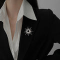 Rhinestone Sunburst Open Circle Brooch Pin Gold Tone view 3