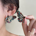 Rainbow and Blue Clear Stone Butterfly Small Stud Earrings view 1