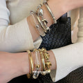 Geometric Metal Acrylic Four Piece Bangle Sets Gold Silver view 1