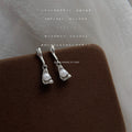 Silver Liquid Metal Drop Earrings White Pearl Cup Dangle view 3